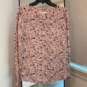 Boden blouse in blush pink with navy pattern. Size UK 14 US 10